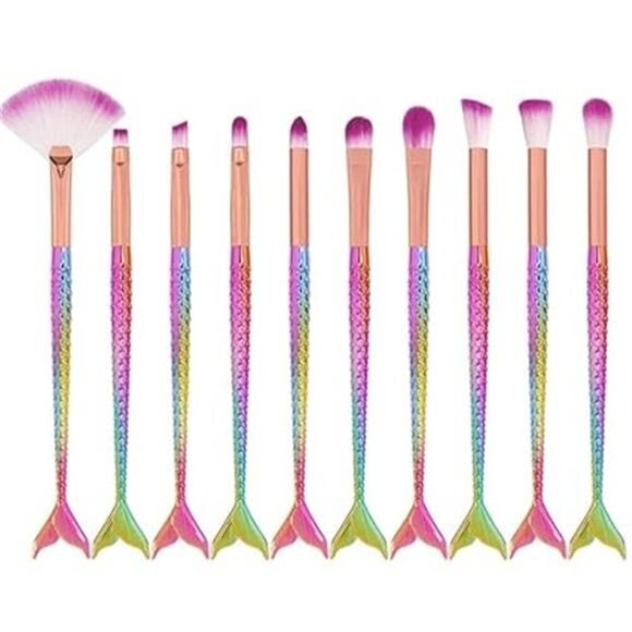 Mermaid Tail Makeup Brush Set 10 Pcs Eye Brushes Eyeshadow Concealer Brow Blend - Picture 7 of 7
